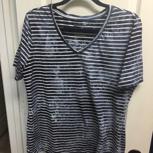 Blue and white stripe v neck top